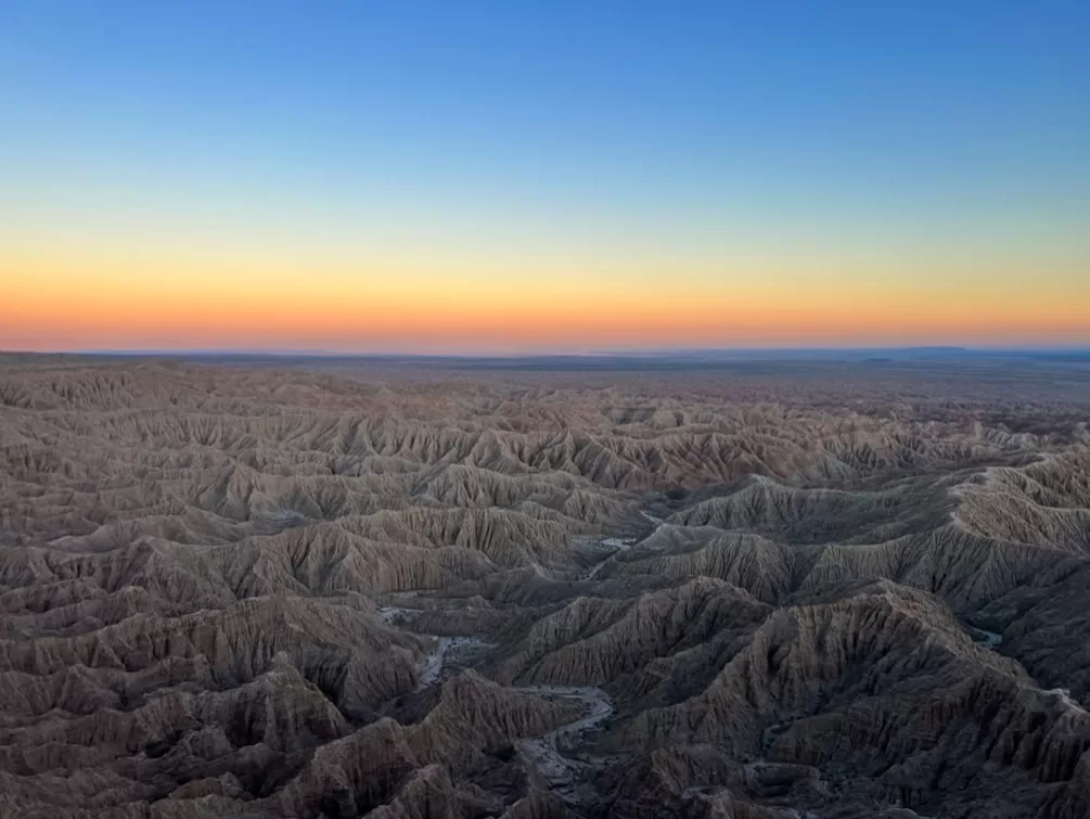 the sun setting over Fonts Point in Anza-Borrego Desert State Park