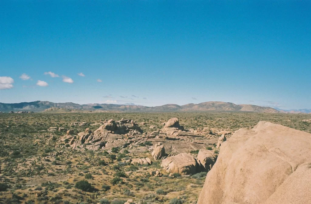 Jumbo Rocks campground in Joshua Tree National Park from a high vantage point. 