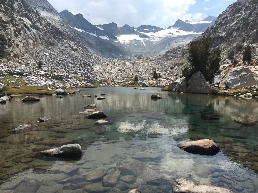 An alpine lake in Yosemite National Park on the way to Donahue Pass on the John Muir Trail. 