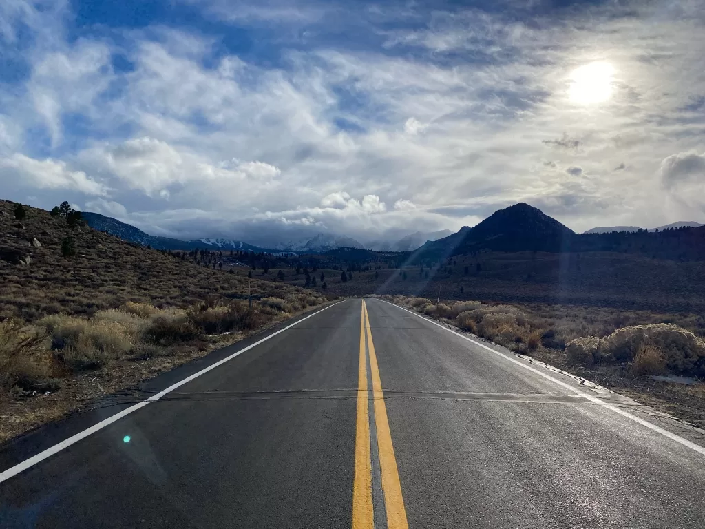 Highway 395 heading north toward Lake Tahoe.