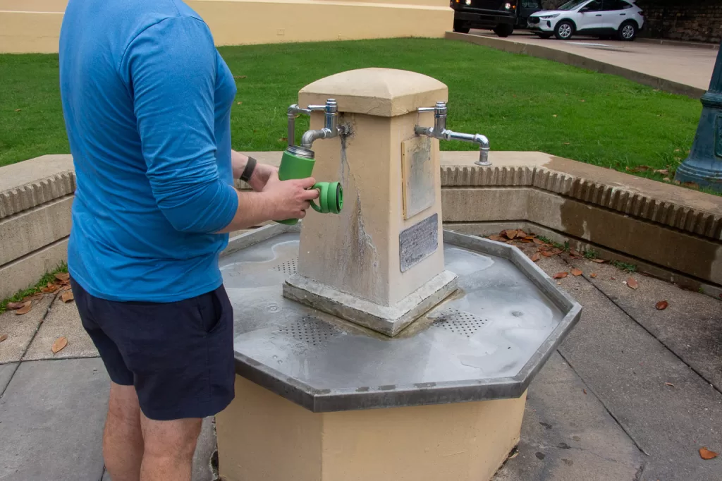 One of the several water fountains throughout Hot Springs National Park that pump thermal waters. 