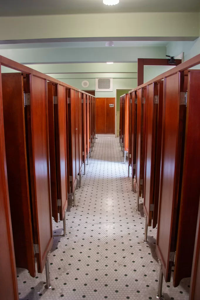 Preserved locker rooms at Fordyce Bathhouse that you can visit at Hot Springs National Park. 