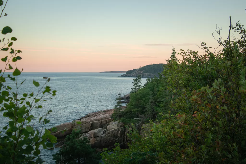 Sunset over the Atlantic Ocean in Acadia National Park. 