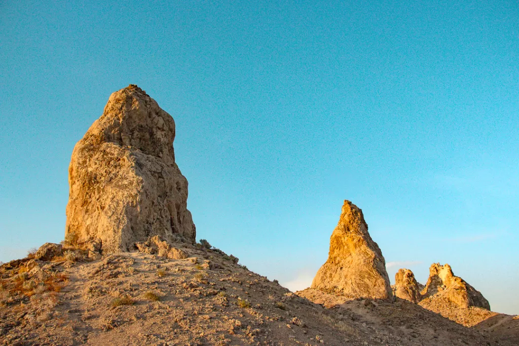 The Trona Pinnacles in the California desert lit up in the morning light. 