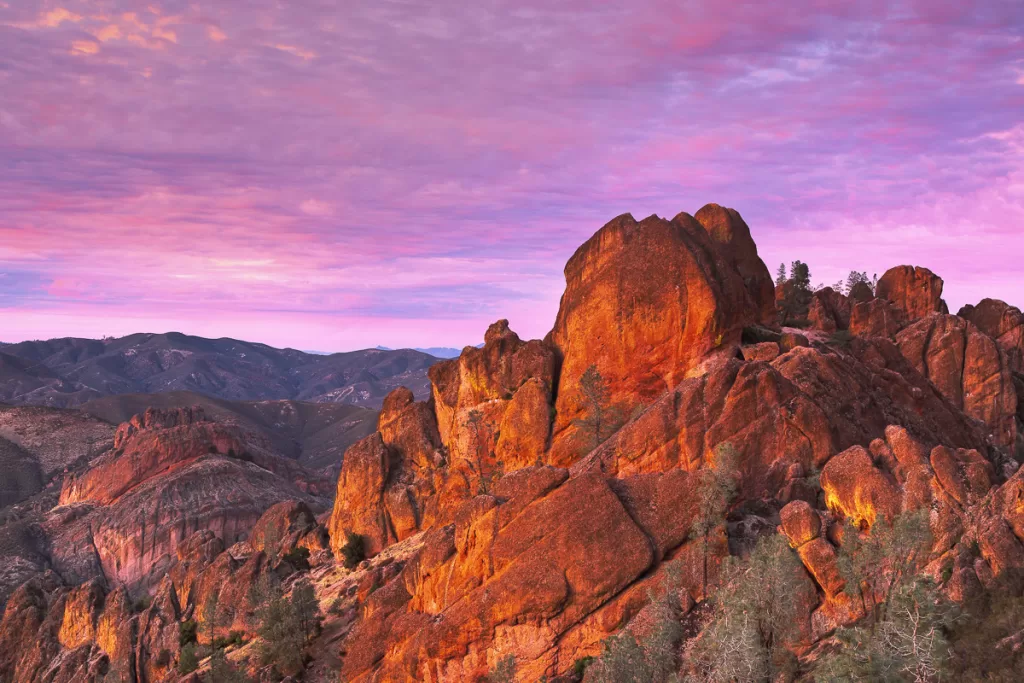 pinnacles national park at sunset, a must-see stop on a California national parks trip.