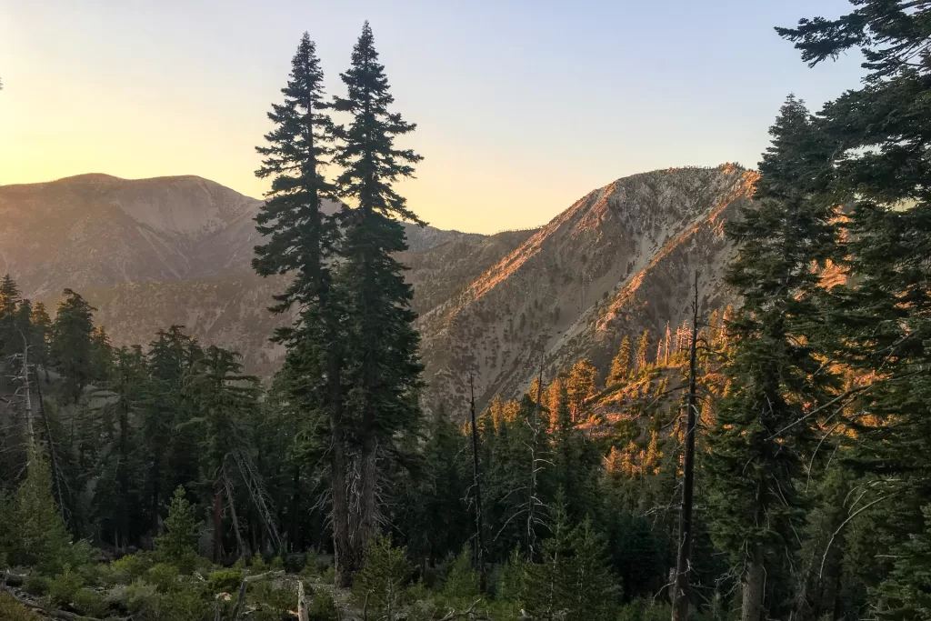 The sunset light hitting the mountains on my first solo backpacking trip.