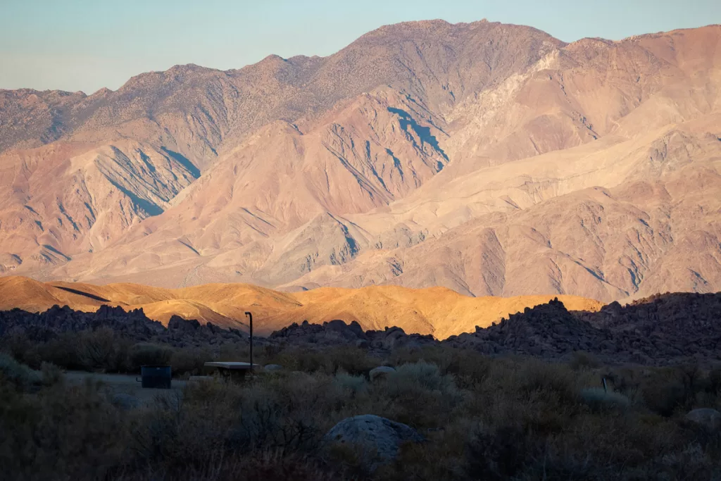 Tuttle Creek Campground and the Inyo Mountain Range. 