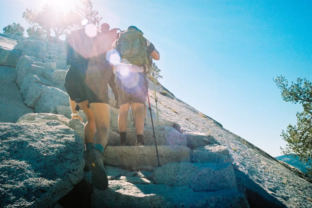 hiking climbing up Sub Dome on the hike to the top of Half Dome. 