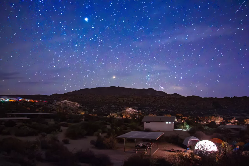 campsites and the stars above at Joshua Tree.